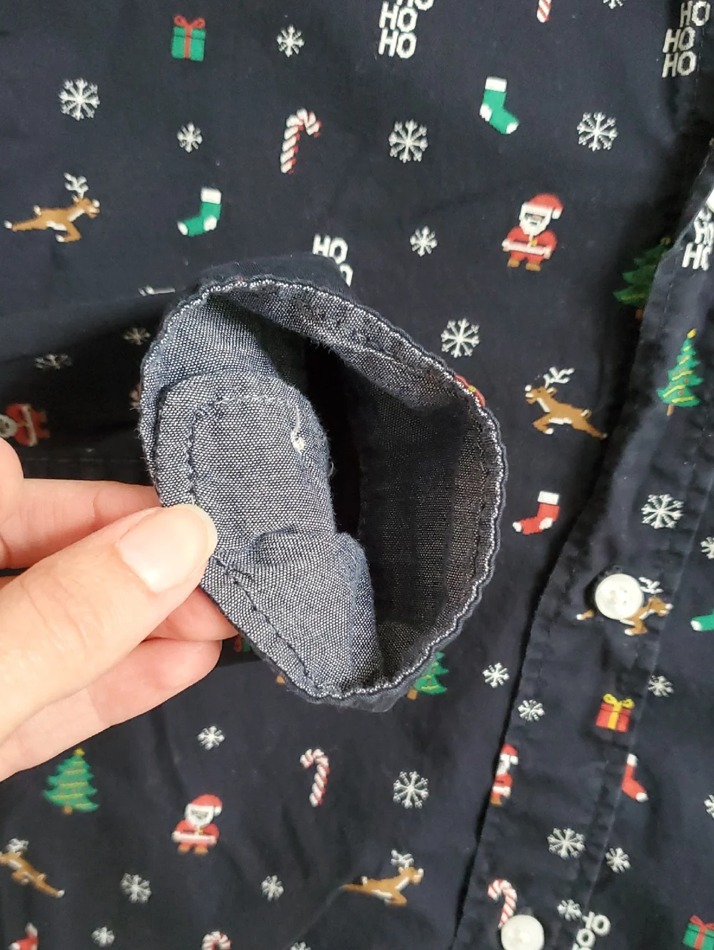H&M Teen Boys L.O.G.G. Christmas Motif Cotton Button-Down Shirt Sz13-14y